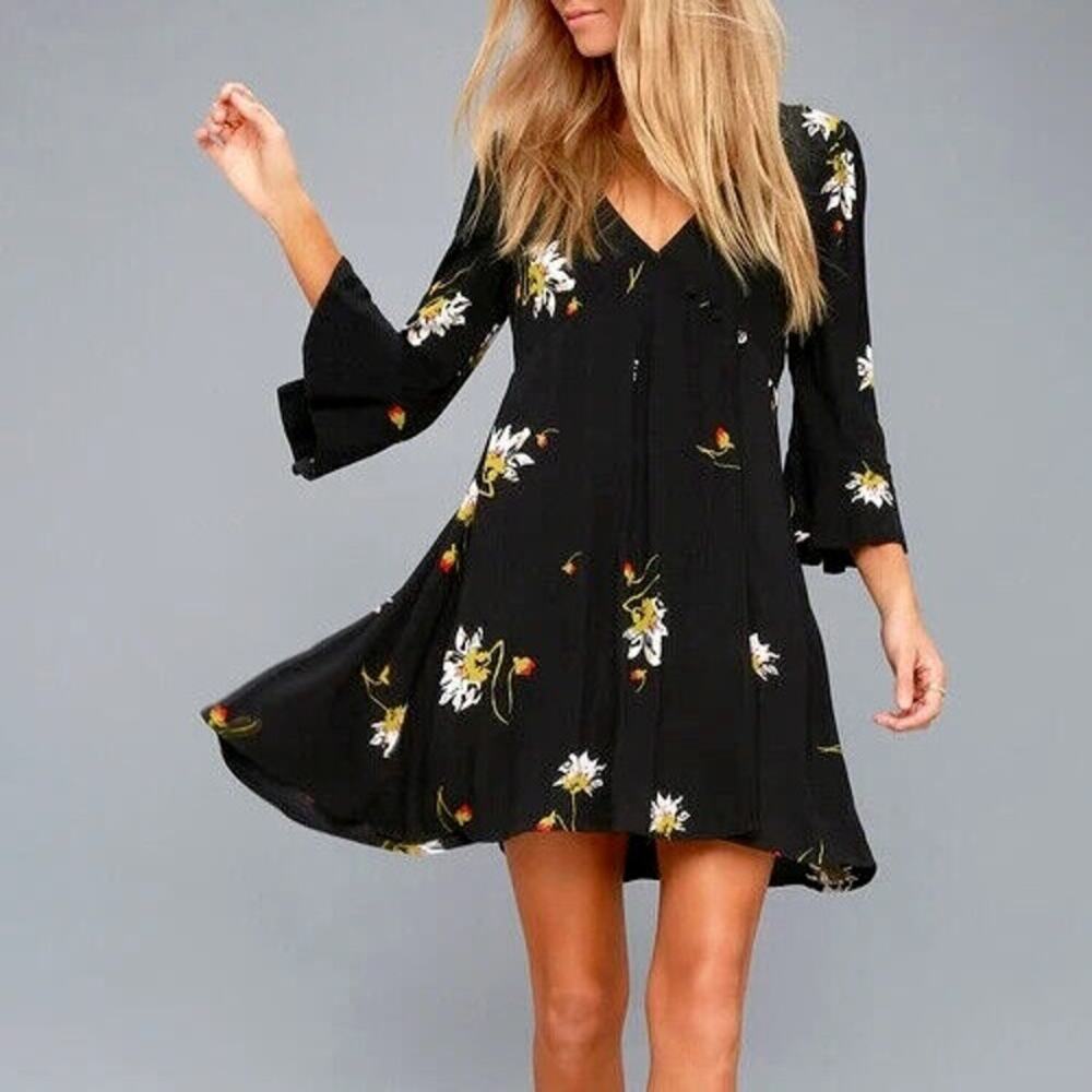 Free People Black Floral Mini Dress